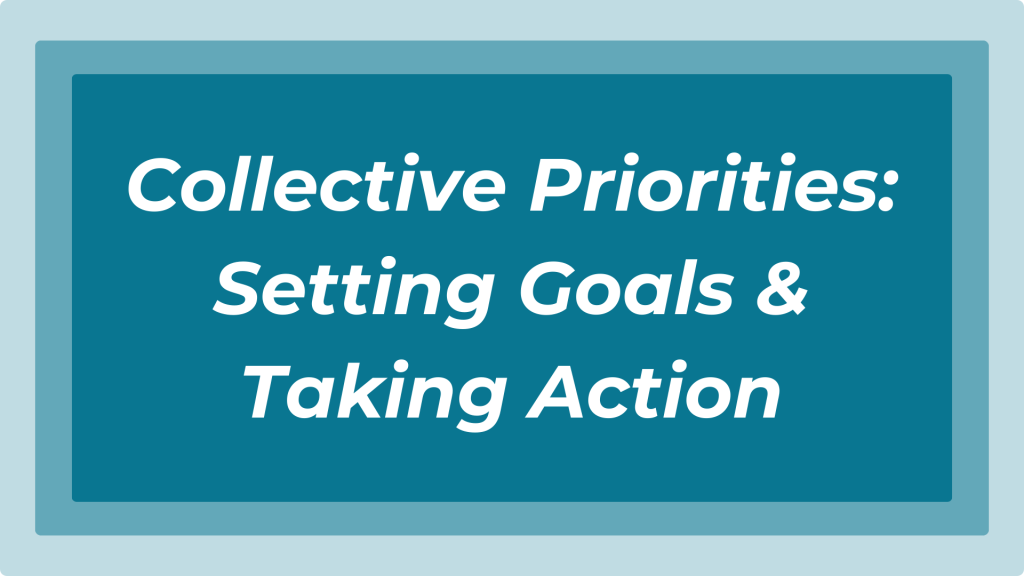 Graphic with the text "collective priorities: setting goals and taking action"