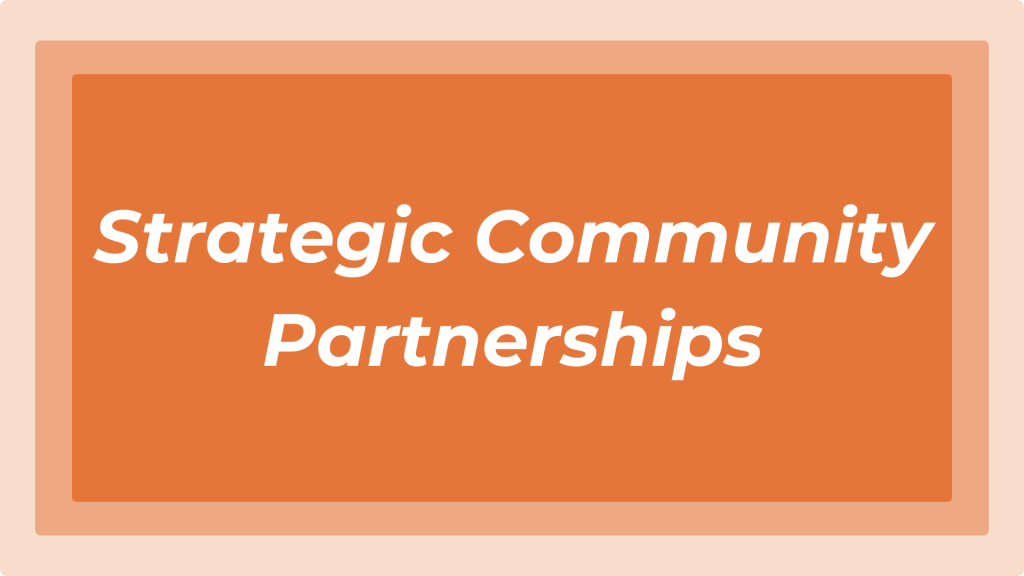 Graphic with the text "strategic community partnerships